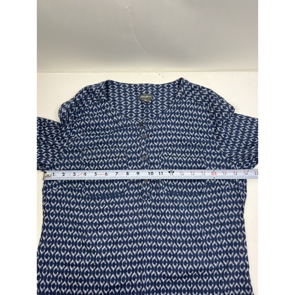Eddie Bauer Tunic Women's Size M Blue/White Print 3/4 Sleeves 1/4 Button Hi Low - Picture 8 of 10
